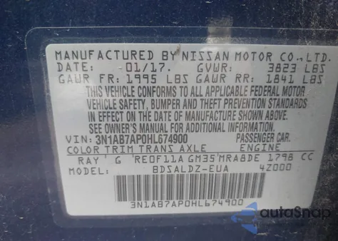 2017 Nissan Sentra Sv из США, поврежденный, VIN 3N1AB7AP0HL674900